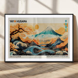 94085549-MGV-CV-36X24-Yayoi Kusama Inspired Japanese Landscape Art Print – Vibrant Mount Fuji, Waves & Autumn Trees, Modern Decorative Poster for