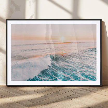 34064591-MGC-FP-36x24_Black-Surfing Wall Art – Sunset Ocean Wave Canvas Print, Surfer Riding Sea Photography Decor for Bedroom, Living Room, Office, Coastal