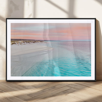 41613614-MGC-FP-36x24_Black-Beach Sunset Wall Art – Pastel Ocean Canvas Print, Turquoise Water and Pink Sky Photography Decor for Bedroom, Living Room, Office