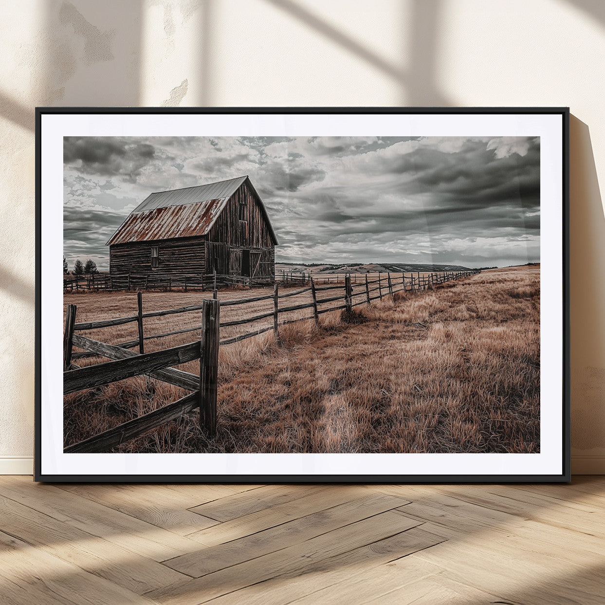 70676381-MGC-FP-36x24_Black-Rustic Barn Wall Art – Weathered Farmhouse Canvas Print, Country Landscape Photography Decor for Bedroom, Living Room, Office,