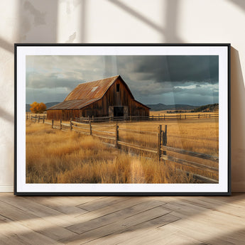 16480179-MGC-FP-36x24_Black-Farmhouse Wall Art – Rustic Barn and Golden Field Canvas Print, Country Landscape Photography Decor for Bedroom, Living Room,