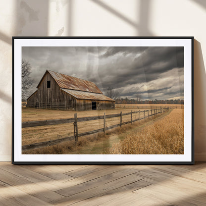 21991117-MGC-FP-36x24_Black-Rustic Barn Wall Art – Weathered Farmhouse Canvas Print, Stormy Sky and Golden Field Photography Decor for Bedroom, Living Room,