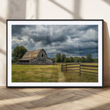 39409517-MGV-CV-36X24-Rustic Barn Wall Art – Weathered Farmhouse and Storm Clouds Canvas Print, Country Landscape Photography Decor for Bedroom, Living