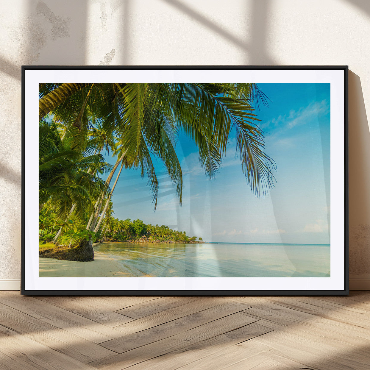 65056721-MGC-FP-36x24_Black-Tropical Beach Wall Art – Palm Tree Coastal Photography Print, Relaxing Ocean Paradise Landscape, Island Seascape Home or Office