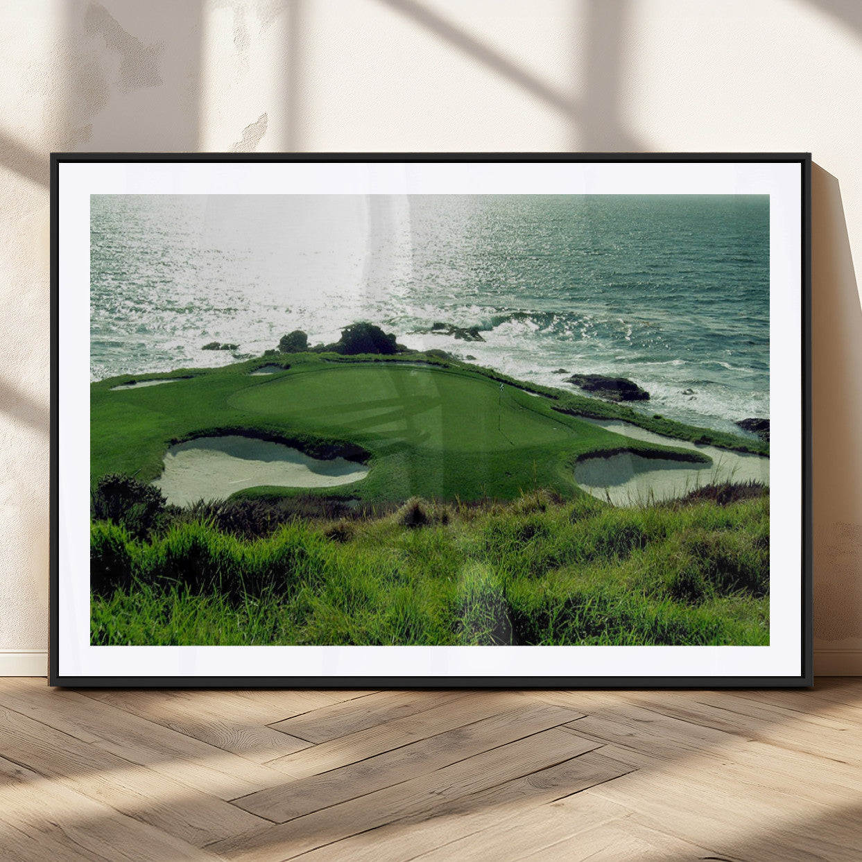 48473947-MGC-FP-36x24_Black-Ocean Golf Course Wall Art – Panoramic Green Fairway Canvas Print, Coastal Golf Landscape Photography Sports Decor for Office, Man