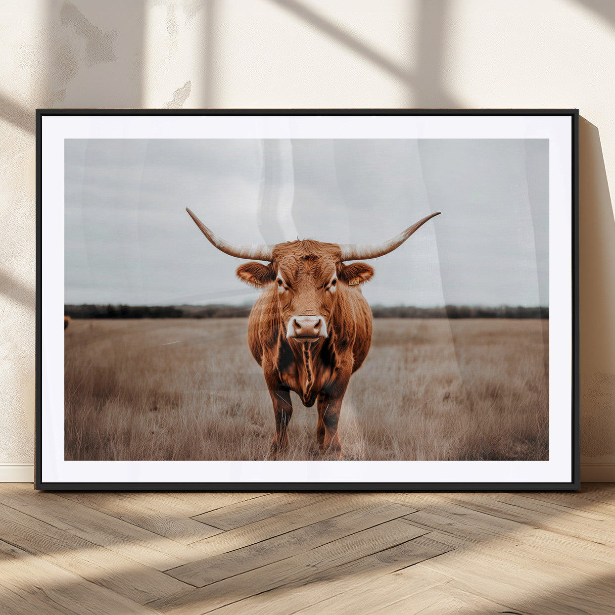 16316734-MGC-FP-36x24_Black-Texas Longhorn Wall Art – Rustic Bull Portrait Canvas Print, Western Farmhouse Animal Photography Decor for Living Room, Office,