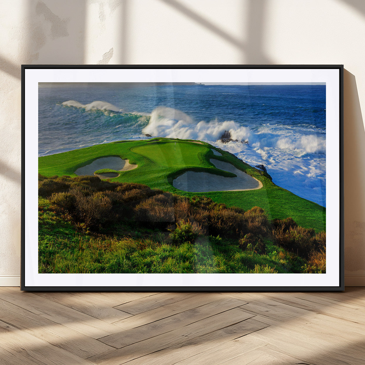 13644055-MGC-FP-36x24_Black-Golf Wall Art – Oceanfront Green Canvas Print, Scenic Coastal Course Photography Decor for Bedroom, Living Room, Office, Sports