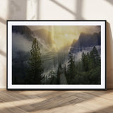 38316884-MGC-FP-36x24_Black-Landscape Wall Art – Misty Mountain Valley Canvas Print, Scenic Pine Forest and Sunrise Photography Decor for Bedroom, Living