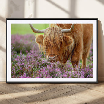 64069351-MGC-FP-36x24_Black-Farmhouse Wall Art – Highland Cow in Wildflowers Canvas Print, Rustic Country Cattle Photography Decor for Bedroom, Living Room,