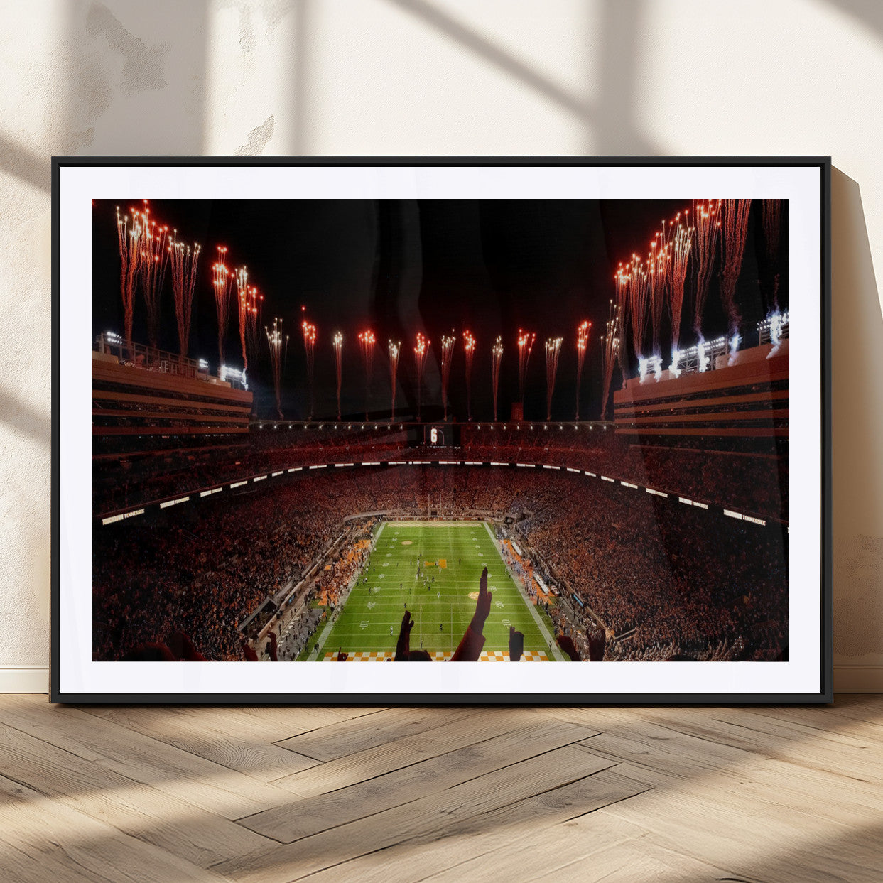 73358115-MGC-FP-36x24_Black-Tennessee Volunteers Wall Art – Neyland Stadium Fireworks Night Game Canvas Print, Vols Football Checkerboard Endzone Sports Decor