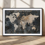 55548943-MGC-FP-36x24_Black-Personalized World Map Wall Art – Rustic Wood Texture Adventure Travel Map with Custom Couple Names, Vintage Dark Wall Decor for