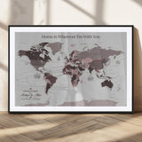 33204797-MGC-FP-36x24_Black-Personalized World Map Wall Art – Burgundy & Grey Adventure Travel Map with Custom Names, Romantic Wall Decor for Couples, Home or