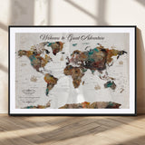 67029173-MGC-FP-36x24_Black-Personalized World Map Wall Art – Colorful Vintage Adventure Travel Map with Custom Couple Names, Rustic Wall Decor for Home,