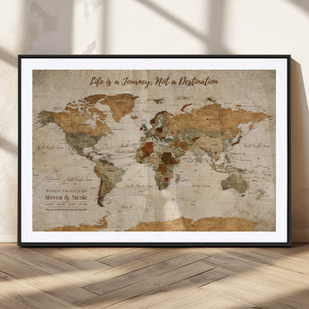 75179116-MGC-FP-36x24_Black-Personalized World Map Wall Art – Rustic Vintage Travel Map with Custom Names, Inspirational Adventure Décor for Couples, Families
