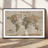 62766900-MGC-FP-36x24_Black-Personalized World Map Wall Art – Antique Parchment Adventure Travel Map with Custom Couple Names, Rustic Wall Decor for Home,