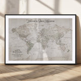 93034948-MGC-FP-36x24_Black-Personalized World Map Wall Art – Vintage Beige Adventure Travel Map with Custom Names, Elegant Push Pin Canvas for Couples,