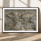 72658967-MGC-FP-36x24_Black-Personalized World Map Wall Art – Adventure Awaits Rustic Sepia Travel Map with Custom Names, Vintage Wall Decor for Couples, Home