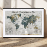 16233493-MGV-CV-36X24-Personalized World Map Wall Art – Rustic Blue Green Wanderlust Travel Map with Custom Couple Names, Vintage Wall Decor for Home