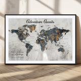11751559-MGC-FP-36x24_Black-Personalized World Map Wall Art – Elegant Adventure Travel Tracker Map for Couples & Families, Push Pin Canvas Poster Decor for Home, Office