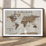 14140137-MGC-FP-36x24_Black-Personalized World Map Wall Art – Vintage Nautical Adventure Map with Ships and Compass, Rustic Sepia Tones for Travel Lovers and