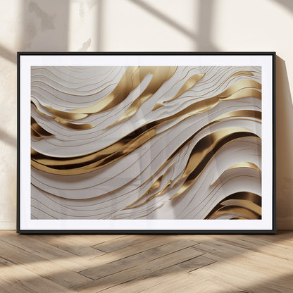 41237-MGC-FP-36x24_Black-Gold Waves Wall Art Canvas Print, Framed Elegant Flow Art Picture Print, Luxury Layers Perfect Minimal Luxe Decor Artwork