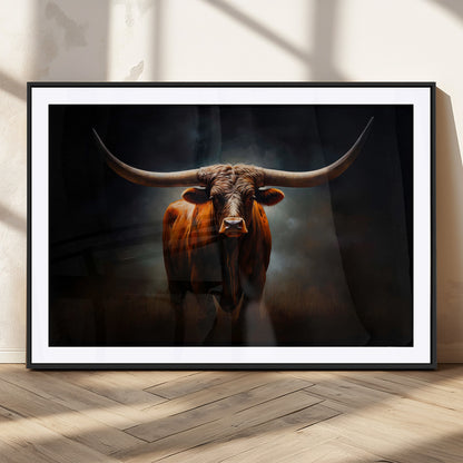 12484-MGV-CV-36X24-Texas Longhorn Wall Art Canvas Print, Framed Western Bull Art Picture Print, Moody Cattle Perfect Moody Western Decor Artwork