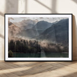 64758-MGC-FP-36x24_Black-Misty Mountains Wall Art Canvas Print, Framed Moody Pines Art Picture Print, Forest Lake Perfect Moody Alpine Decor Artwork