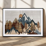80300-MGV-CV-36X24-Geometric Mountains Wall Art Canvas Print, Framed Stylized Trees Art Picture Print, Graphic Forest Perfect Rustic Abstract Decor