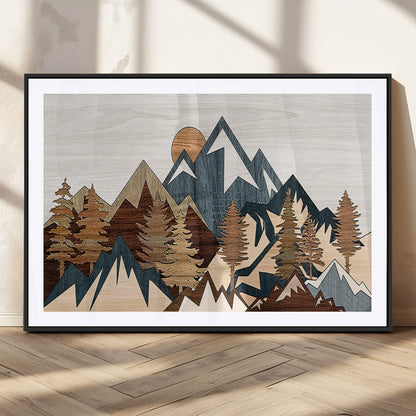 80300-MGV-CV-36X24-Geometric Mountains Wall Art Canvas Print, Framed Stylized Trees Art Picture Print, Graphic Forest Perfect Rustic Abstract Decor