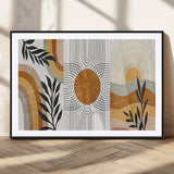 32359-MGV-CV-36X24-Modern Sun Wall Art Canvas Print, Framed Retro Horizon Art Picture Print, Sunburst Design Perfect Mid Century Boho Decor Artwork