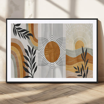 32359-MGV-CV-36X24-Modern Sun Wall Art Canvas Print, Framed Retro Horizon Art Picture Print, Sunburst Design Perfect Mid Century Boho Decor Artwork