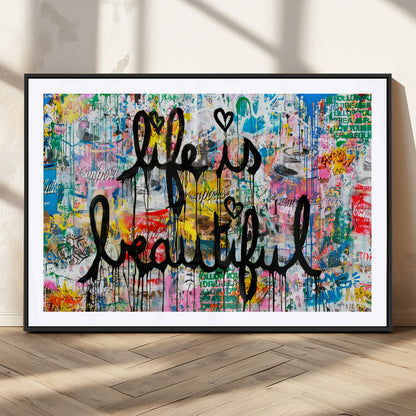 36856-MGC-FP-36x24_Black-Life Is Beautiful Wall Art – Colorful Graffiti Canvas Print, Modern Street Style Artwork, Inspirational Decor for Living Room,