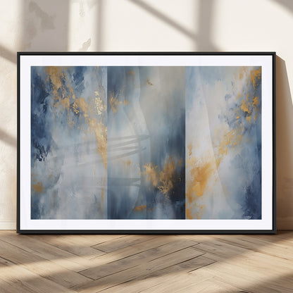 41836-MGC-FP-36x24_Black-Abstract Gold Wall Art Canvas Print, Framed Blue Layers Art Picture Print, Elegant Cloud Perfect Elegant Minimalist Decor Artwork