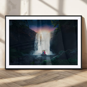 56359-MGC-FP-36x24_Black-Lilo Stitch Wall Art Canvas Print, Framed Stitch Angel Art Picture Print, Cartoon Waterfall Perfect Tropical Fantasy Decor Artwork