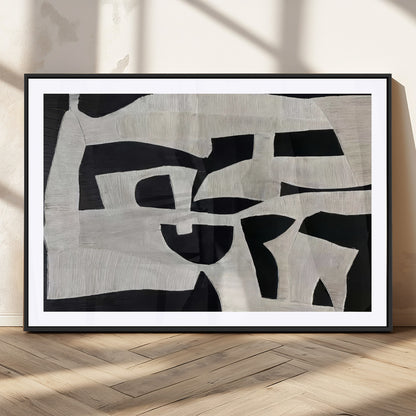 33714-MGV-CV-36X24-Monochrome Design Wall Art Canvas Print, Framed Modern Linework Art Picture Print, Textured Shapes Perfect Monochrome Modern Decor