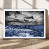 91043-MGC-FP-36x24_Black-Stormy Ocean Wall Art Canvas Print, Framed Moody Seascape Art Picture Print, Monochrome Sea Perfect Coastal Drama Decor Artwork