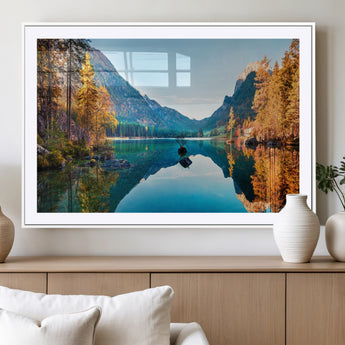 32962-MGV-CV-36X24-Mountain Lake Wall Art – Tranquil Autumn Landscape Canvas Print, Nature Reflection Decor for Living Room, Bedroom, Office or Cabin