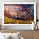 83947-MGV-CV-36X24-Sunset Mountain Landscape Wall Art – Panoramic Alpine Meadow and Snow Capped Peaks Canvas Print, Nature Scenic Decor for Home,