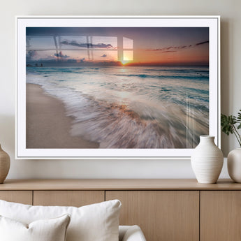 71849-MGV-CV-36X24-Sunrise Ocean Beach Wall Art – Serene Seascape Canvas Print with Gentle Waves, Coastal Nature Decor for Bedroom, Living Room or