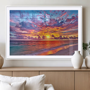 28887-MGV-CV-36X24-Tropical Sunset Beach Wall Art – Vibrant Ocean Canvas Print with Colorful Sky and Waves, Coastal Nature Decor for Bedroom, Living