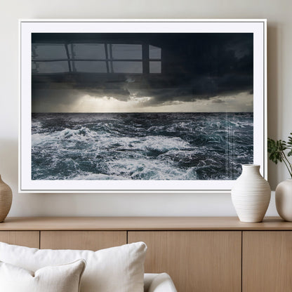 42607-MGV-CV-36X24-Stormy Ocean Wall Art – Dramatic Sea and Sky Canvas Print with Sun Rays, Moody Nature Decor for Living Room, Office, Bedroom or