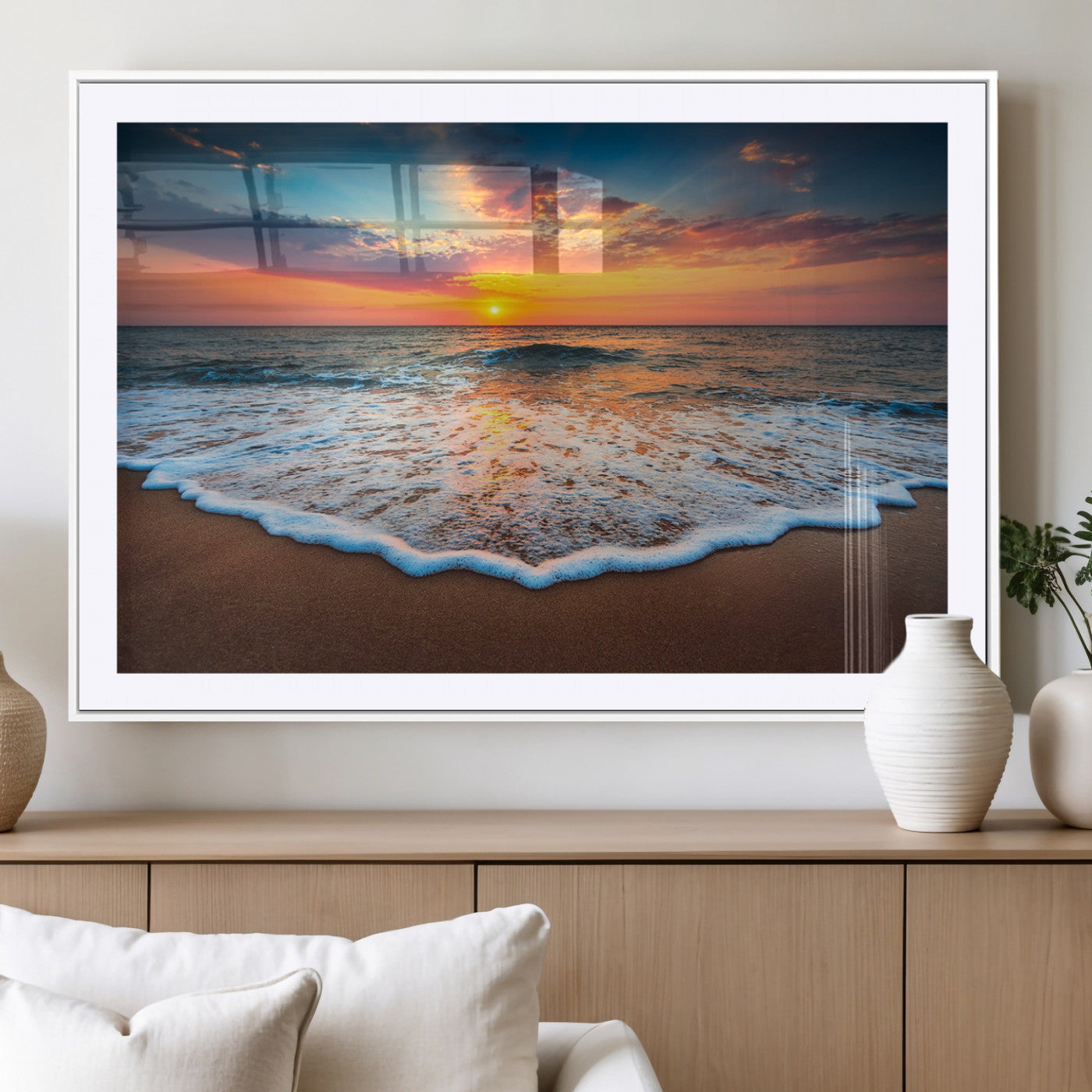 87032-MGV-CV-36X24-Ocean Sunset Wall Art – Stunning Beach Canvas Print with Vibrant Sky, Calm Waves, and Golden Horizon, Perfect Coastal Decor for