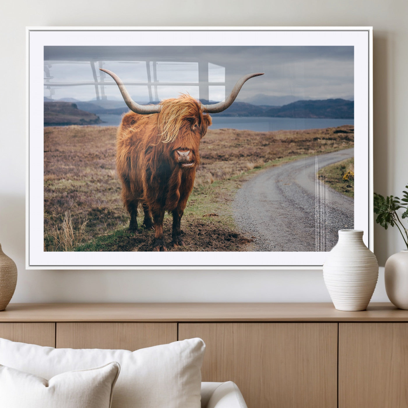 56121-MGV-CV-36X24-Rustic Highland Cow Wall Art – Panoramic Nature Canvas Print, Perfect Decor for Home, Office, Living Room or Man Cave