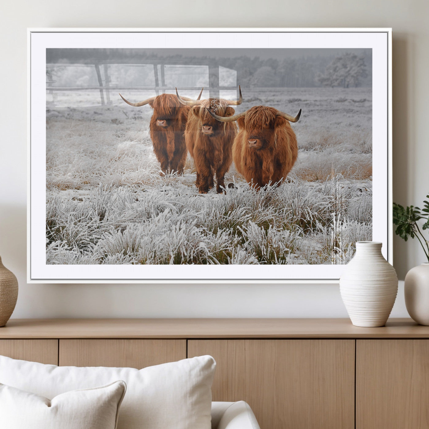 10396-MGV-CV-36X24-Highland Cattle Wall Art – Rustic Winter Landscape Canvas Print, Farmhouse Decor for Living Room, Office, Cabin or Country Home