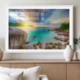 23769-MGC-FP-36x24_White-Tropical Beach Sunset Wall Art – Serene Ocean Canvas Print, Coastal Landscape Decor for Living Room, Bedroom or Office, Peaceful