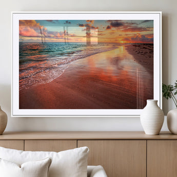 77723-MGV-CV-36X24-Sunset Beach Wall Art – Vibrant Ocean Canvas Print, Coastal Landscape Decor for Living Room, Bedroom or Office, Relaxing Tropical
