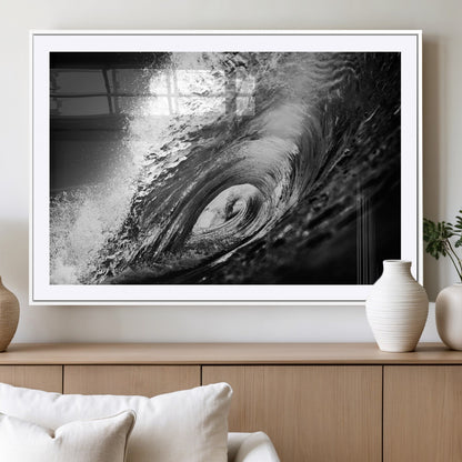 22702-MGC-FP-36x24_White-Black and White Ocean Wave Wall Art – Powerful Surf Curl Photography Canvas Print, Modern Coastal Decor for Living Room, Office or