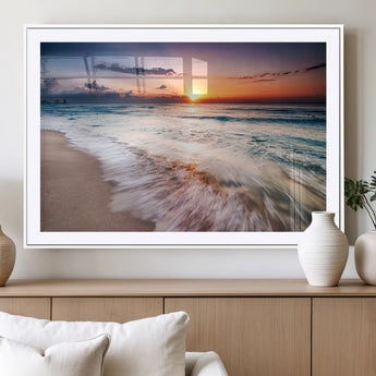 99906-MGC-FP-36x24_White-Morning Tide Canvas Print – Soft Sunrise Ocean Waves Wall Art, Coastal Serenity Decor for Home & Office