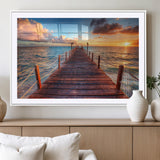 28836-MGC-FP-36x24_White-Ocean Pier Sunset Wall Art – Wooden Dock and Golden Horizon Canvas Print, Coastal Seascape Photography for Living Room, Bedroom,