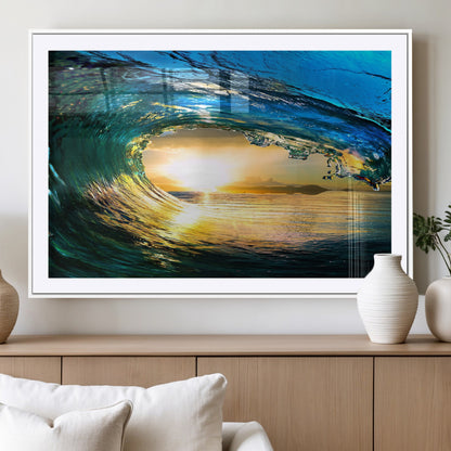 19378-MGC-FP-36x24_White-Ocean Wave Sunset Wall Art – Vibrant Surf and Golden Horizon Canvas Print, Coastal Seascape Photography for Living Room, Bedroom,